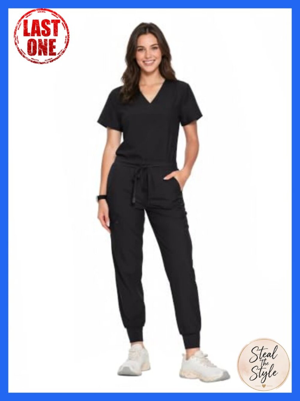 floralhue Women's Scrub Set V-Neck Top Cargo Jogger Pants 10 Pockets Water